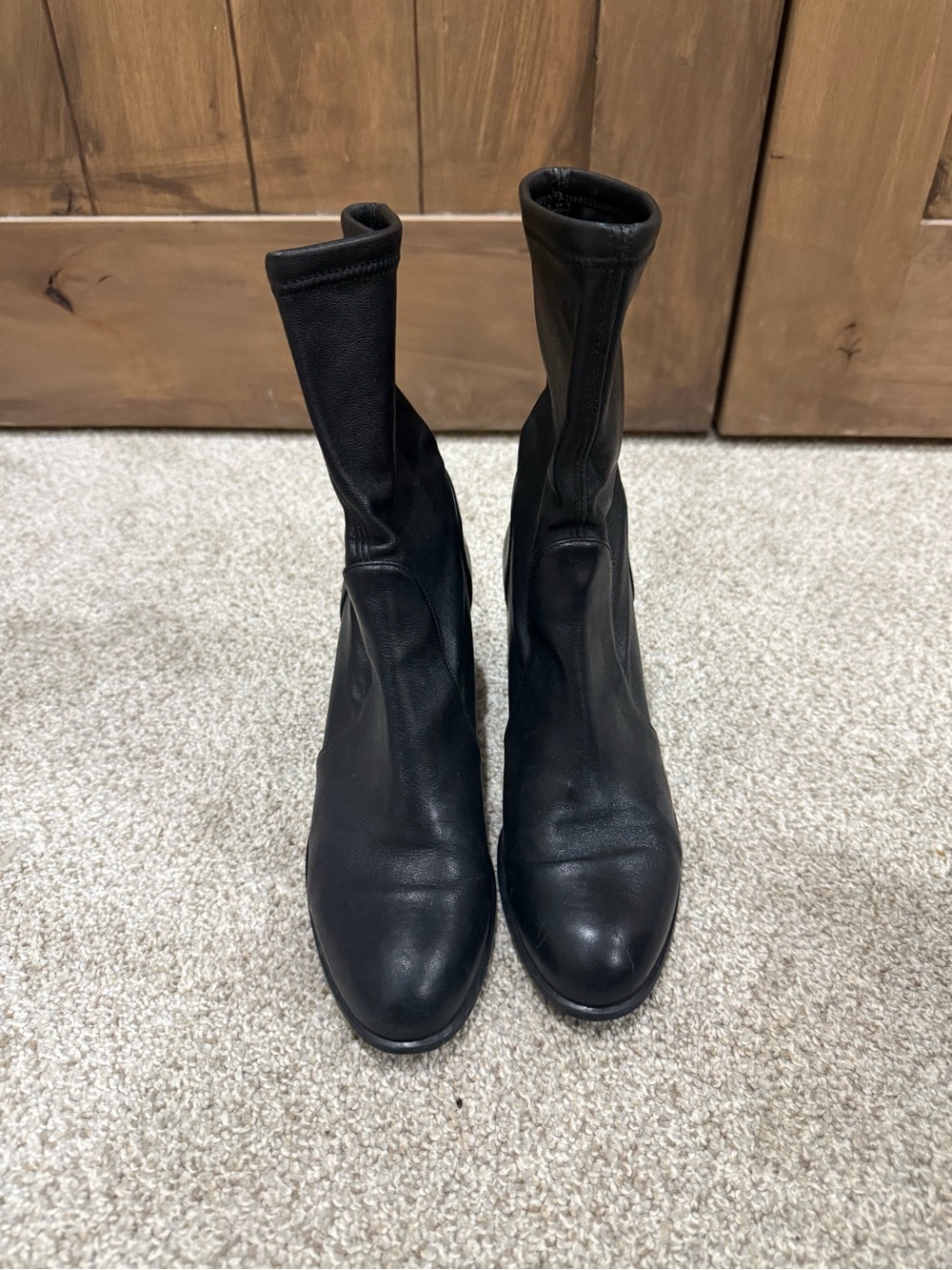 Stuart Weitzman Black Leather Stretch Ankle Boots